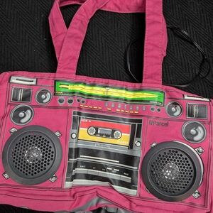 Pink vintage Boombox Graphic Tote Bag With Real  Speakers